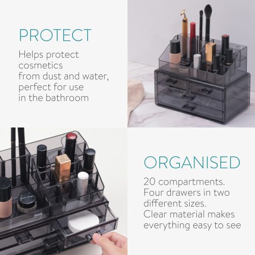 Organizator pentru cosmetice cu sertare Navaris, Negru transparent, 54656.01