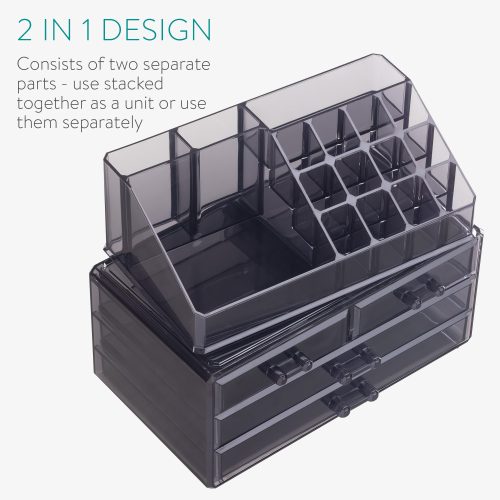 Organizator pentru cosmetice cu sertare Navaris, Negru transparent, 54656.01