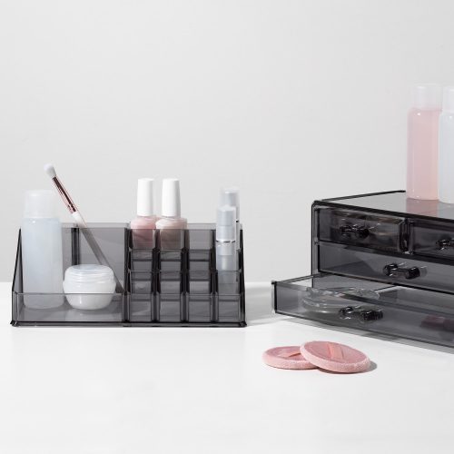 Organizator pentru cosmetice cu sertare Navaris, Negru transparent, 54656.01