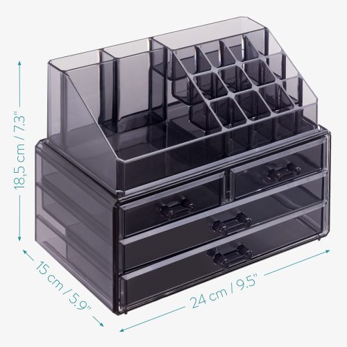Organizator pentru cosmetice cu sertare Navaris, Negru transparent, 54656.01