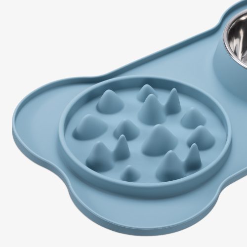 Covoras de hranire lenta si bol de apa incorporat Navaris, 42 x 25 cm, Albastru, 55133.17