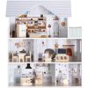 Casa de papusi din lemn Navaris, cu 3 etaje, cu mobilier si accesorii, 5 camere si balcon, 69.5x62x27 cm, 55376.01