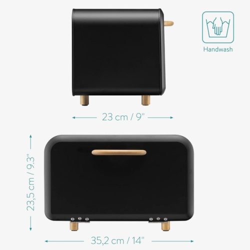 Cutie de paine din metal, Navaris, deschidere frontala, 35.2x23.5x23 cm, Negru, 51503.02.01