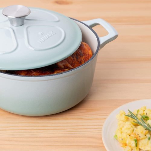 Oala antiaderenta din fonta Navaris pentru plite/cuptoare - 24 cm - 3,5 l - verde deschis, 48777.01.71