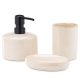 Set 3 accesorii baie Navaris, dispenser + suport periute + savoniera, bej, ceramica/metal