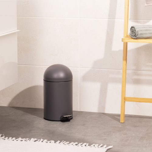 Cos gunoi Navaris, 3L, capac sferic cu balans, baie/birou, gri/gri inchis, otel