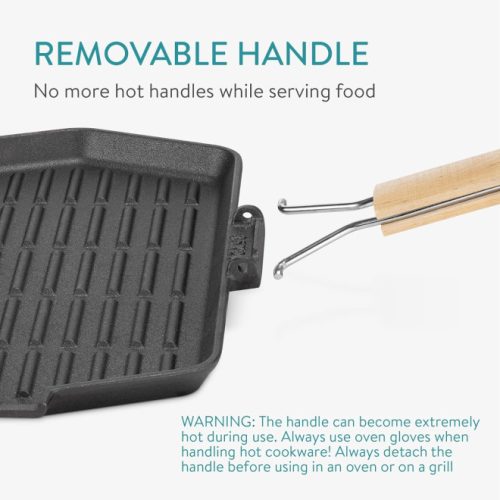 Tigaie din fonta Navaris / Carne / Legume cu baza din lemn de mesteacan si maner detasabil - 34 x 20,5 cm, 57022.01