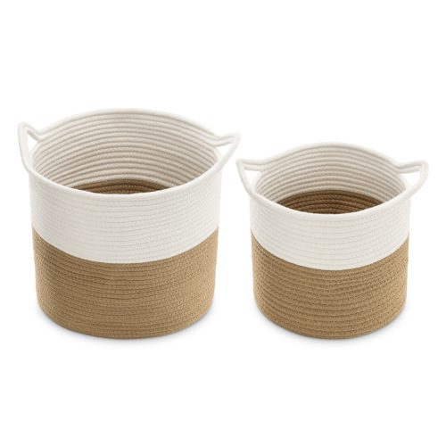 Set 2 cosuri depozitare Navaris, design coarda, 29.5x31 cm si 22x23 cm, alb/crem, bumbac