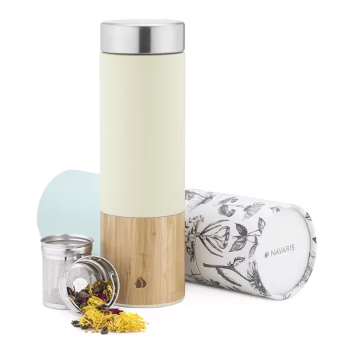 Sticla Ceai Navaris 500ml, din bambus, cu filtru inox, pentru ceai la birou, 54268.2.16
