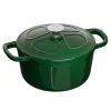 Oala fonta Navaris, 20 cm, emailata, verde, 2.5L, cu capac, pentru cuptor si plita, 58000.01.80