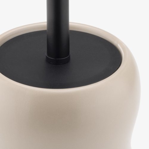 Suport perie WC ceramic Navaris, 12x40.5 cm, maner inox, bej, otel inoxidabil