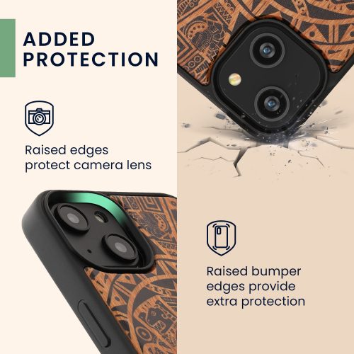 Husa Kwmobile pentru Apple iPhone 14, Lemn, Maro/Negru, 59124.02