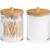Organizator cosmetice, dischete demachiante si betisoare urechi, transparent, 2 compartimente, plastic/bambus, Navaris, 59140.01