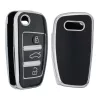 Husa Cheie Auto pentru Audi 3 Butoane, Kwmobile, Negru/Argintiu, Silicon, 57050.04