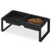 Suport hranire pentru pisici si caini mici Navaris, cu 2 boluri ceramice, suport metalic inaltat, 2x250 ml, antiderapant, design modern, Negru