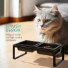 Suport hranire pentru pisici si caini mici Navaris, cu 2 boluri ceramice, suport metalic inaltat, 2x250 ml, antiderapant, design modern, Negru