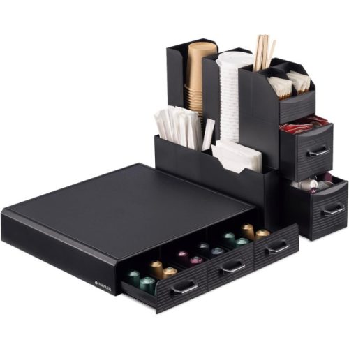 Set suport aparat cafea 3 sertare pentru capsule si organizator 2 sertare pentru consumabile Navaris, negru, 60824.01