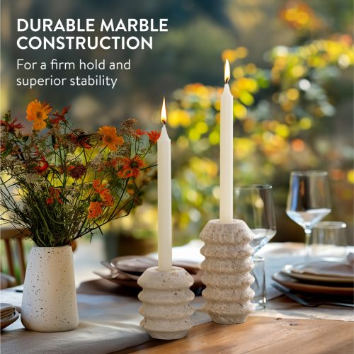 Set 2 suporturi lumanari Navaris, marmura naturala, greutate stabila, alb/gri, piatra naturala