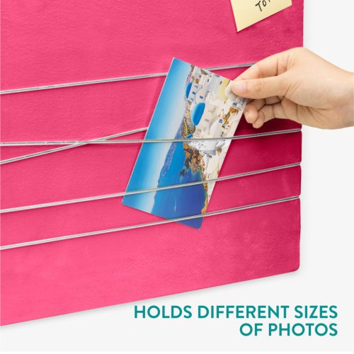 Panou catifea Navaris, 44x30 cm, 6 pini inclusi, pentru notite si fotografii, roz, textil/MDF