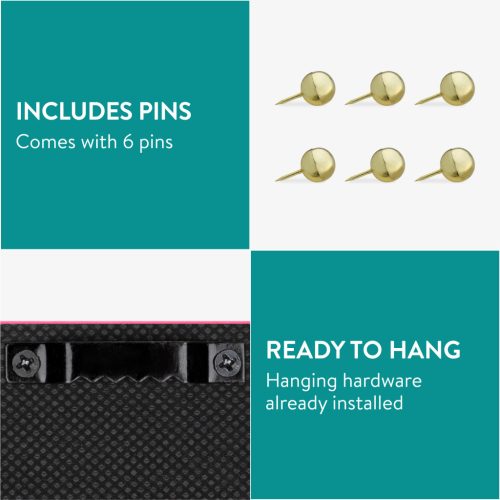 Panou catifea Navaris, 44x30 cm, 6 pini inclusi, pentru notite si fotografii, roz, textil/MDF