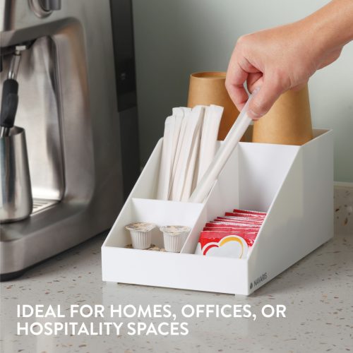 Organizator accesorii cafea Navaris, 4 compartimente, 25.4x16x12.3 cm, HIPS, alb, plastic