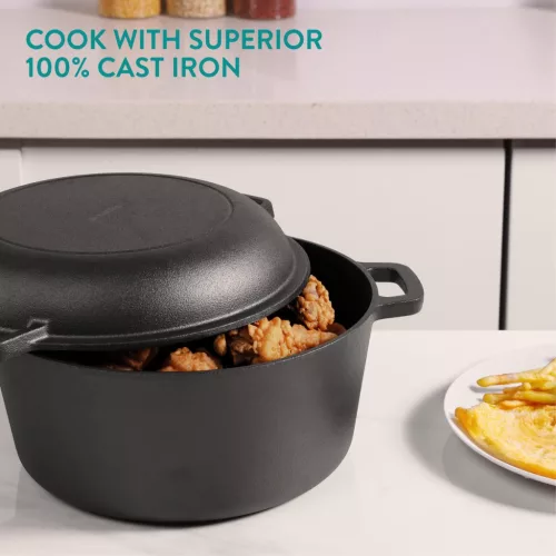 Oala cuptor olandez cu capac Navaris din fonta, pentru plite/cuptoare, 4.7 l,  32 cm, 61695.02