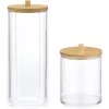 Organizator cosmetice, dischete demachiante si betisoare urechi, transparent, 2 compartimente, plastic/bambus, Navaris, 59140.03