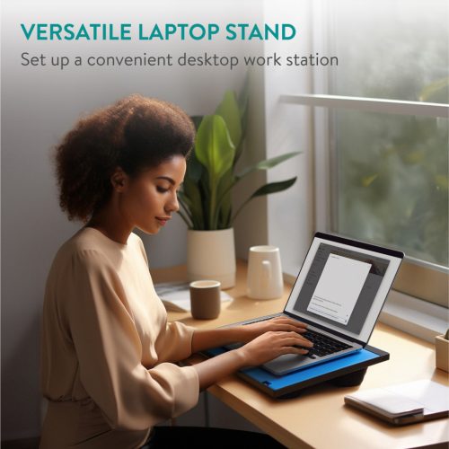 Masa reglabila laptop Navaris, 9 unghiuri, 37.6x28x5.8 cm, perna dubla, negru, plastic/textil