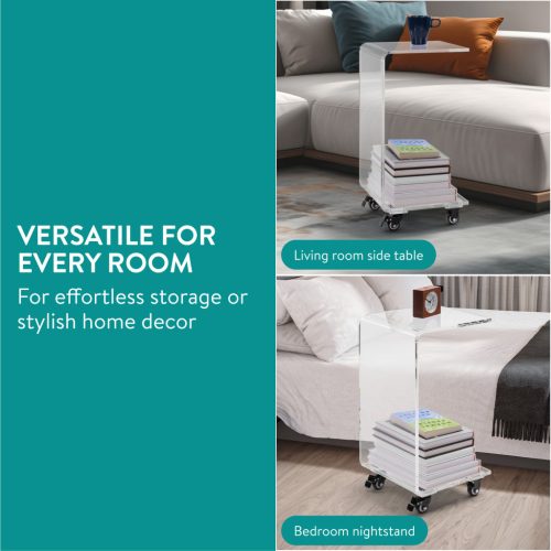 Masa acrilica cu roti Navaris, C-shape, 66x30x30 cm, living si birou, acril, transparent, plastic