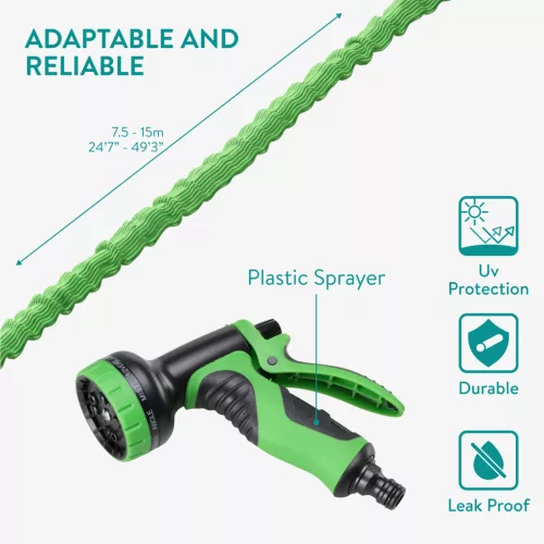 Furtun de gradina extensibil Navaris, 7.5-15m, cu pistol 10 functii, conectori rapizi, 61949.02