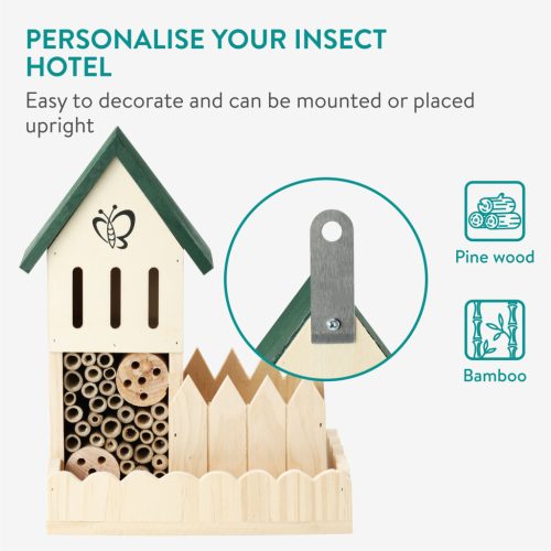 Hotel pentru insecte Navaris, cu ghiveci pentru flori, din lemn si bambus, NAV000025VF001C