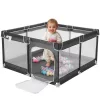 Tarc de joaca copii Navaris, 130x130x50 cm, plasa respirabila, montaj rapid, negru, plastic
