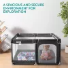 Tarc de joaca copii Navaris, 130x130x50 cm, plasa respirabila, montaj rapid, negru, plastic
