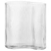 Vaza din sticla Navaris Ribbed, forma ondulata, 18.5x12x20 cm, transparent, sticla