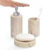 Set 3 accesorii baie Navaris, polirasina, suport periute, dozator si savoniera, gri, rasina