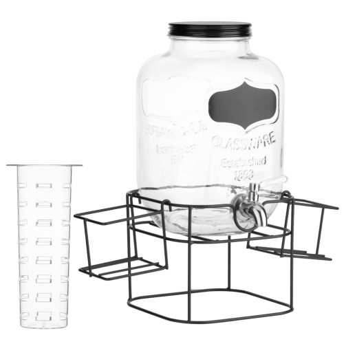 Dozator bauturi Navaris cu suport metalic negru si suport pahare, 5L, NAV000017KN002C