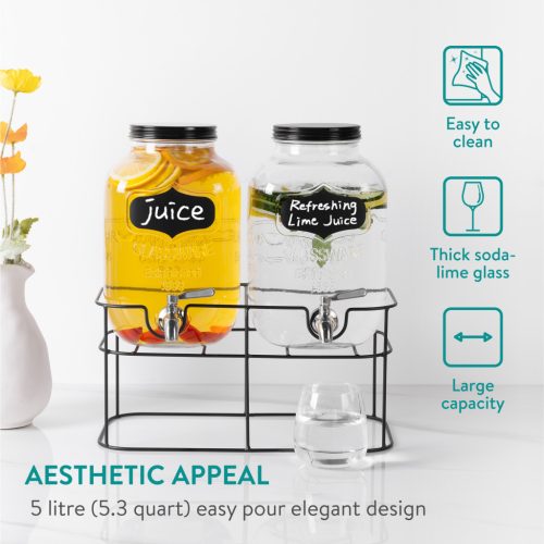 Dozator dublu bauturi Navaris, 5L, suport metalic, 2 compartimente, NAV000017KN003C