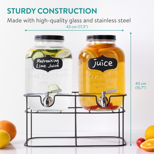 Dozator dublu bauturi Navaris, 5L, suport metalic, 2 compartimente, NAV000017KN003C