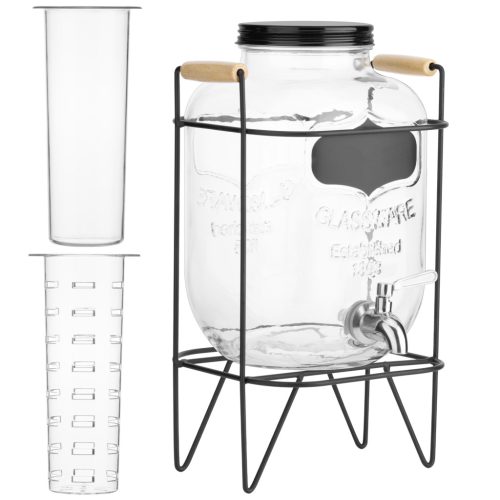 Dozator bauturi Navaris, 5L, robinet inox, cu infuzor fructe si tub de gheata, NAV0000111P003C