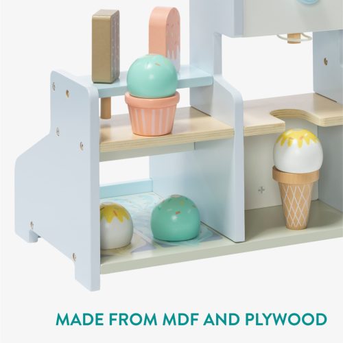 Set joc Magazin de inghetata din lemn Navaris, 8 piese, 41, 8 x 21, 2 x 28 cm, 3 + ani, maro, lemn