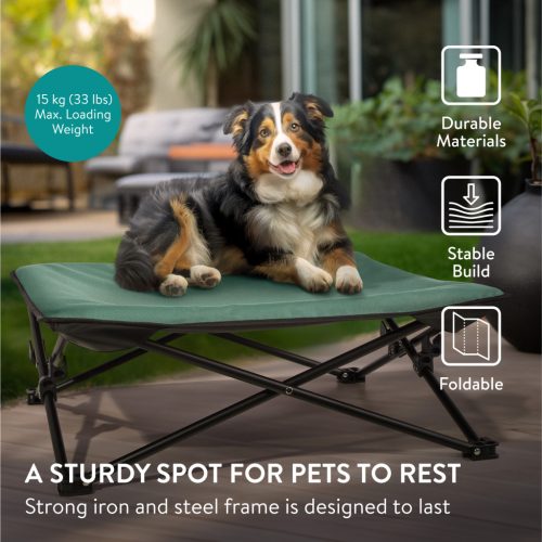 Pat ridicat pentru caini Navaris, 70 x 70 cm, cu geanta, gri, poliester, NAV0000272E001C