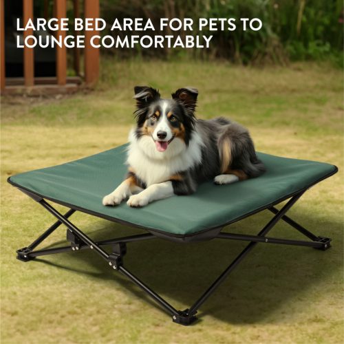 Pat ridicat pentru caini Navaris, 70 x 70 cm, cu geanta, gri, poliester, NAV0000272E001C