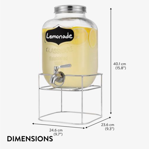 Dozator bauturi Navaris, 5L, cu stand metalic, robinet inox, sticla, NAV000017KN004C