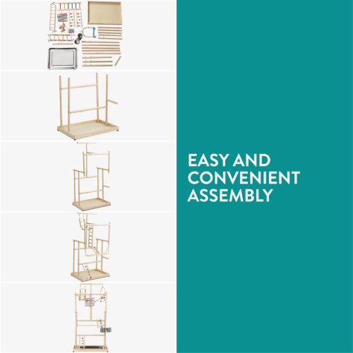 Jucarie din lemn Navaris pentru papagali, 4 niveluri, 48.5x35x97 cm, NAV0000273S002C