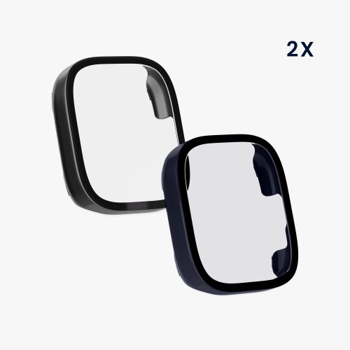 Set 2 Huse Kwmobile cu sticla securizata pentru Xiaomi Redmi Watch 3 Active / Redmi Watch 3 Lite, Negru/Albastru inchis, Plastic, KWM000024ZD003C