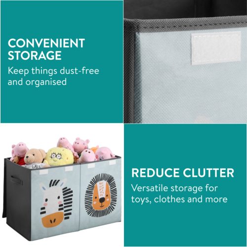 Cutie depozitare jucarii Navaris, mare cu capac si separator, 62x33x40 cm, verde, textil/plastic