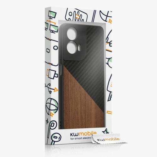 Husa Kwmobile pentru Motorola Moto G24/Moto E14/Moto G04, Maro/Negru, Lemn/Silicon, KWM000022RR001C