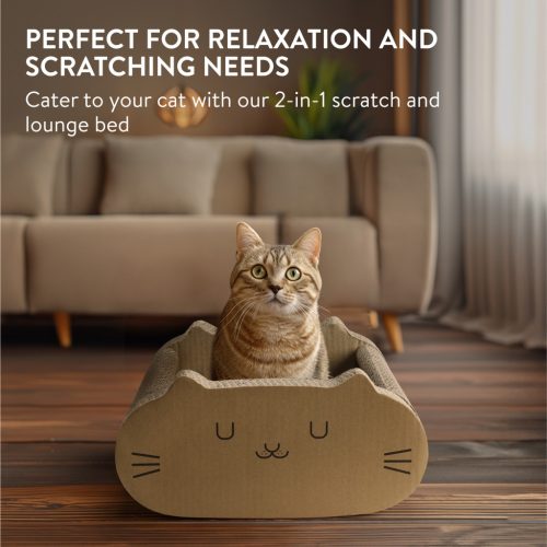 Culcus pisica Navaris, 41x40x20 cm, 2 in 1, carton reciclat, maro, NAV000039UB001C