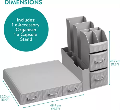 Set suport aparat cafea 3 sertare pentru capsule si organizator 2 sertare pentru consumabile Navaris, gri,  NAV000018GT002C