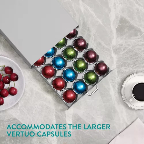 Suport capsule Vertuo Navaris, 40x5.5x23.5 cm, compatibil Nespresso, gri, plastic